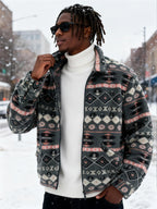 Men's Relaxed Plush Fleece Jacket with Pointed Lapels and Welt Pockets
