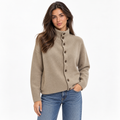 Women's Upright-Collar Buttoned Cardigan for Office Layering - Taupe