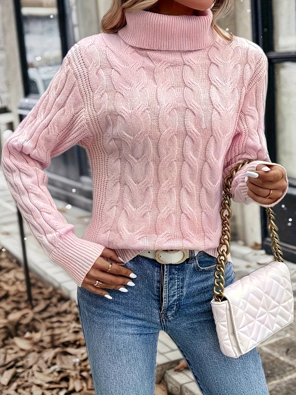 Women's Lightly Shaped Twisted Cable Roll Neck Jumper