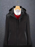 Women's Windproof Zip-Up Softshell Jacket with Hood and High Collar - Black