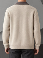 Men's Smart-Casual Rib Cardigan with Pointed Contrast Collar