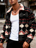 Men's Relaxed Plush Fleece Jacket with Pointed Lapels and Welt Pockets