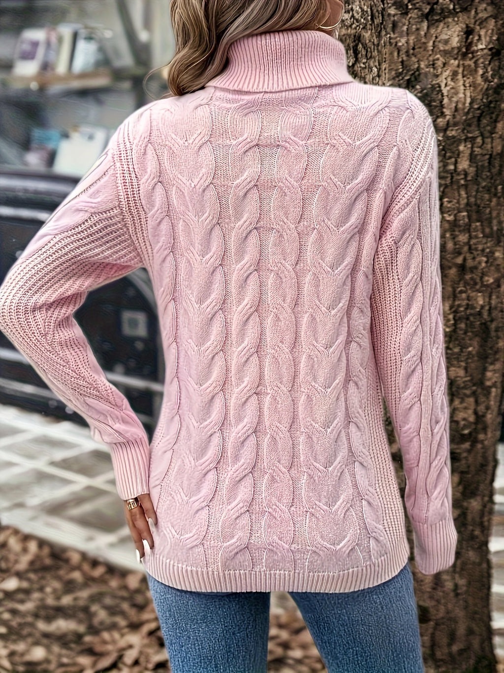 Women's Lightly Shaped Twisted Cable Roll Neck Jumper