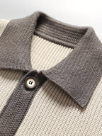 Men's Smart-Casual Rib Cardigan with Pointed Contrast Collar