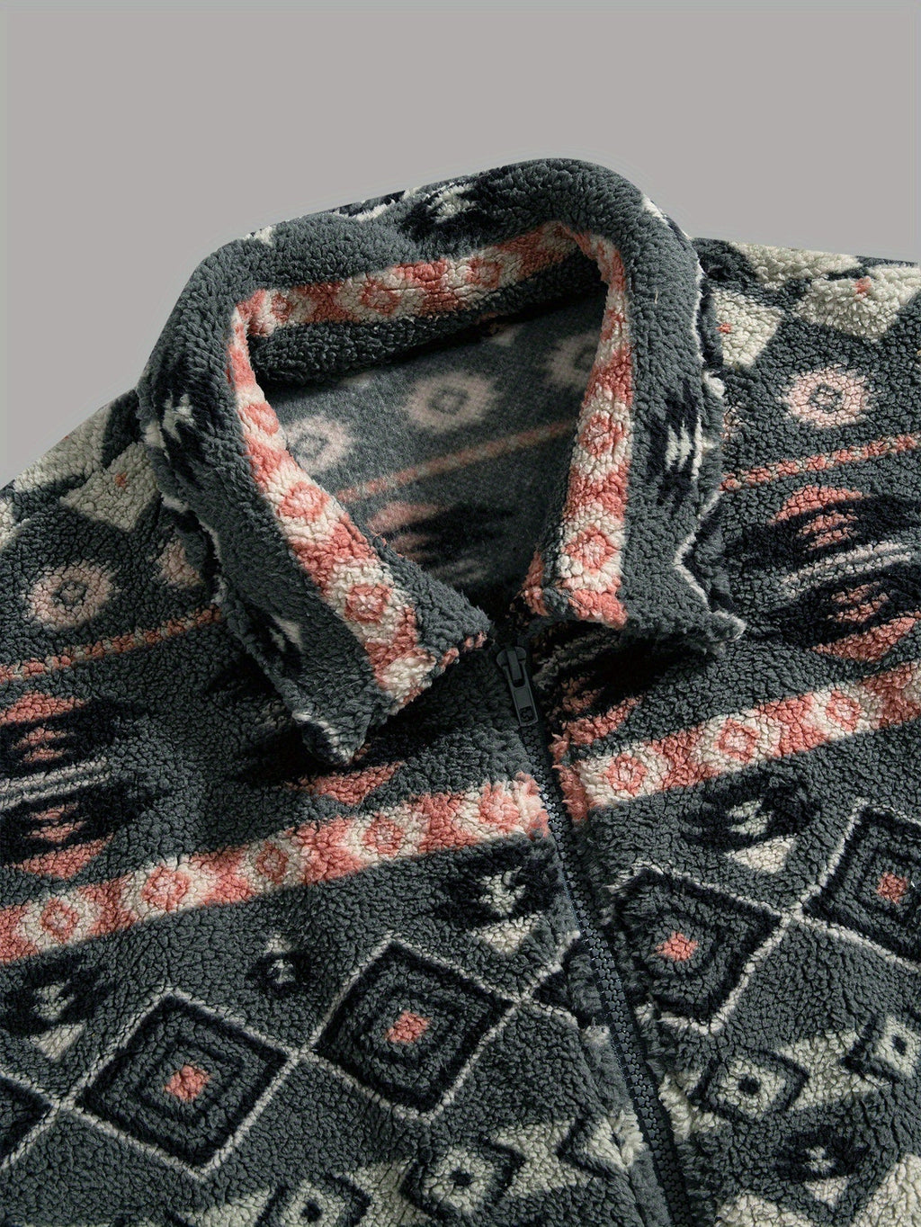 Men's Relaxed Plush Fleece Jacket with Pointed Lapels and Welt Pockets