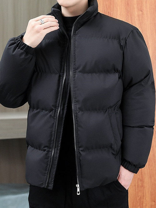 Men's Broad-Channel Puffer Jacket with Stand Collar and Soft Lining