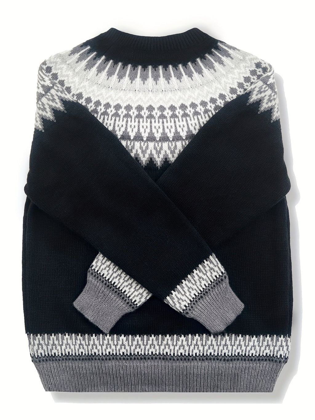 Women's Warm Jacquard Chunky Knit Jumper with Crew Neck