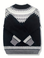 Women's Warm Jacquard Chunky Knit Jumper with Crew Neck