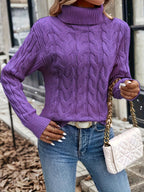 Women's Lightly Shaped Twisted Cable Roll Neck Jumper