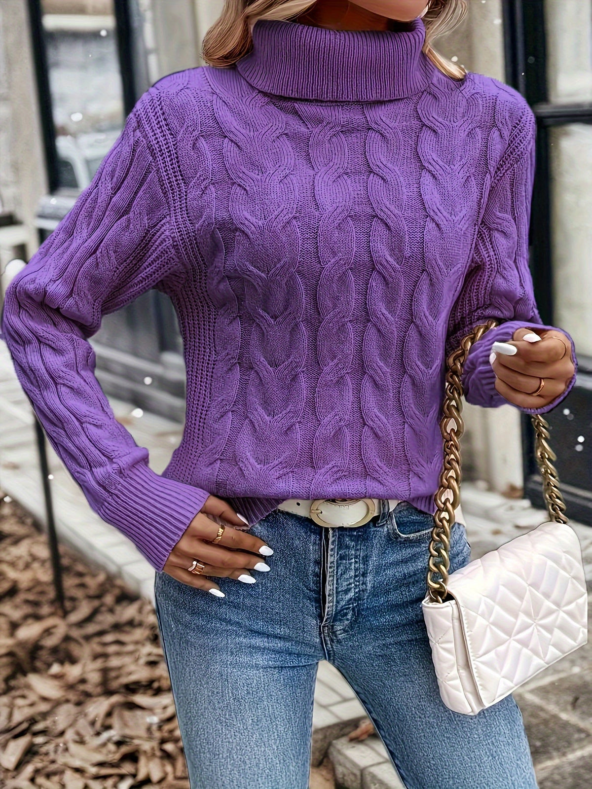 Women's Lightly Shaped Twisted Cable Roll Neck Jumper