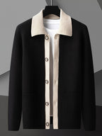 Men's Smart-Casual Rib Cardigan with Pointed Contrast Collar