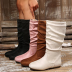 Women's Gathered Low-Heel Boots with Cushioned Footbed and Side Zip