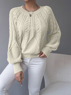 Women's Cable-Knit Jumper with Gathered Lantern Sleeves