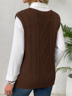 Women's Sleeveless Cable Knit Layering Slipover with V-Neck