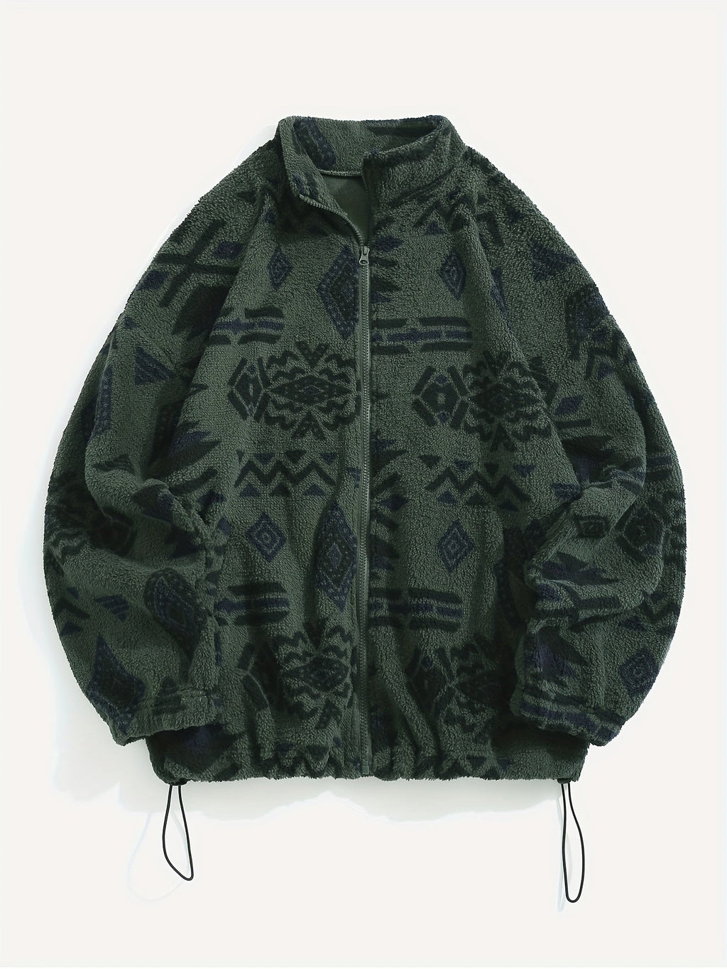 Women's All-Over Pattern Plush Jacket with Relaxed Fit and Zip