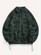 Women's All-Over Pattern Plush Jacket with Relaxed Fit and Zip