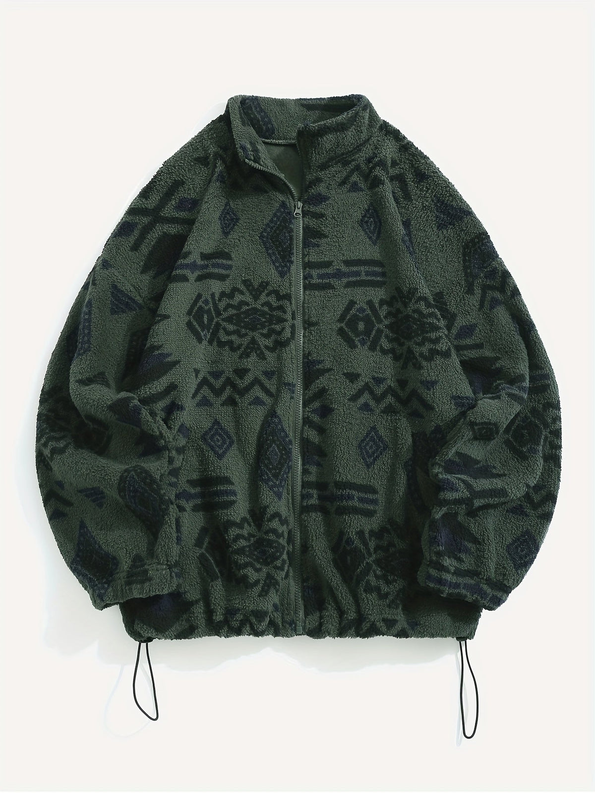 Women's All-Over Pattern Plush Jacket with Relaxed Fit and Zip
