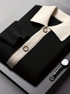 Men's Smart-Casual Rib Cardigan with Pointed Contrast Collar