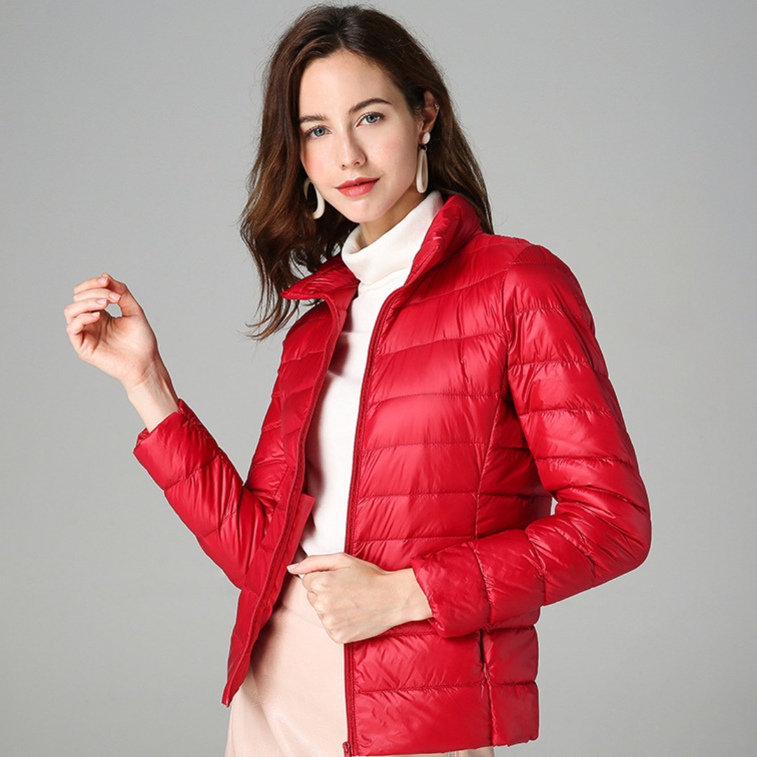 Women's Breathable Feather-Fill Raincoat that Packs into a Pouch - Red