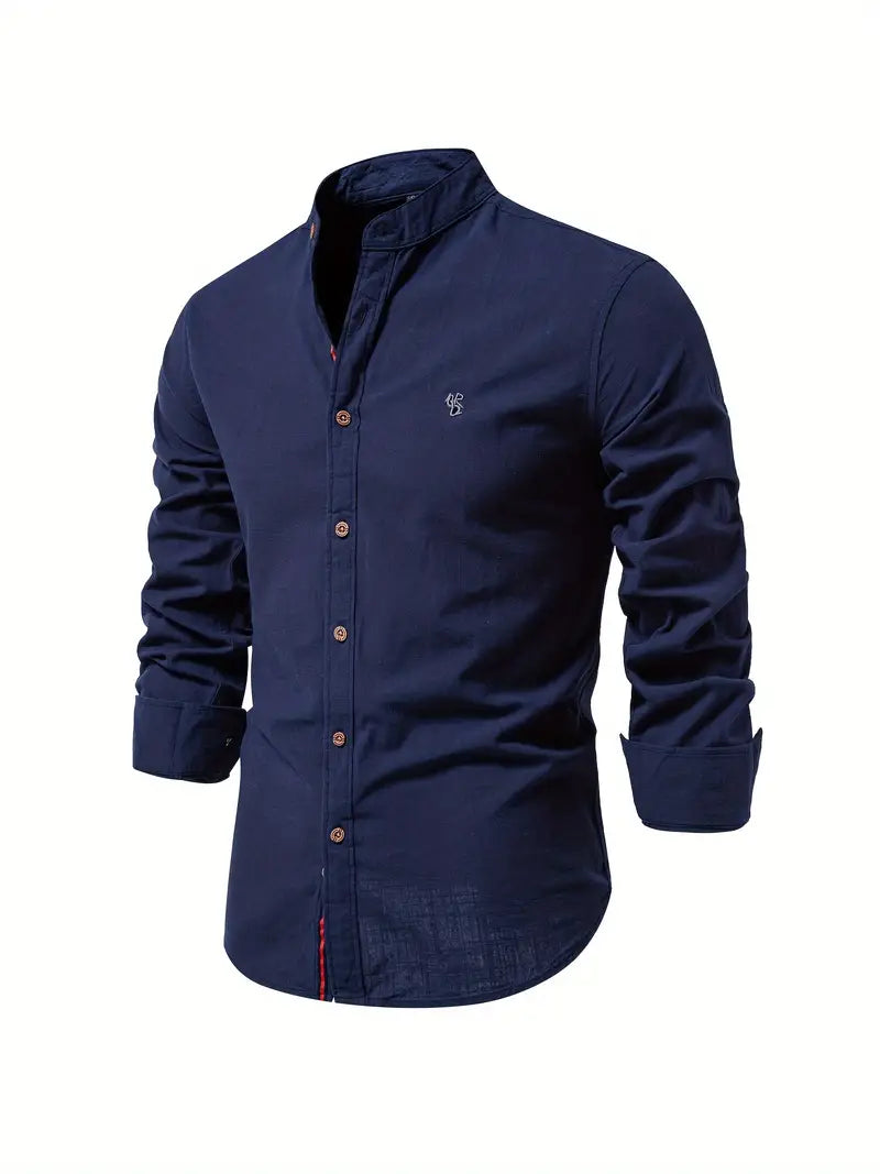 Men's Slim-Cut Desk-to-Dinner Shirt with Long Sleeves - Navy