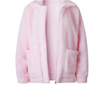 Women's Oversized Borg Zip-Up with Generous Collar and Patch Pockets - Light Pink