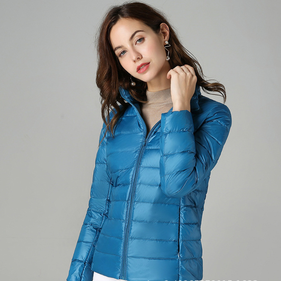Women's Breathable Feather-Fill Raincoat that Packs into a Pouch - Blue 02