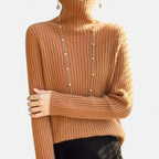 Women's Flared Umbrella-Hem Ribbed Polo Neck Jumper