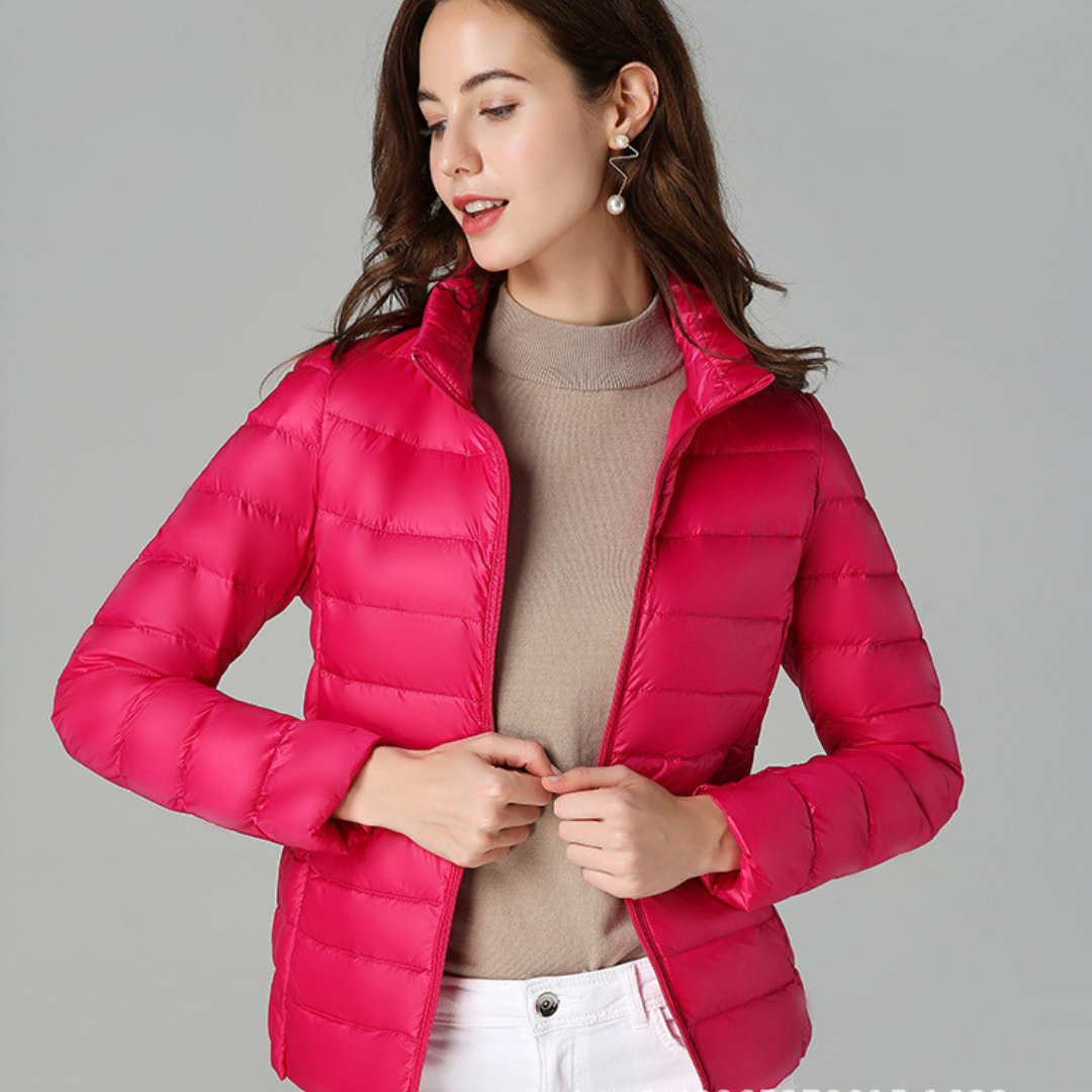 Women's Breathable Feather-Fill Raincoat that Packs into a Pouch