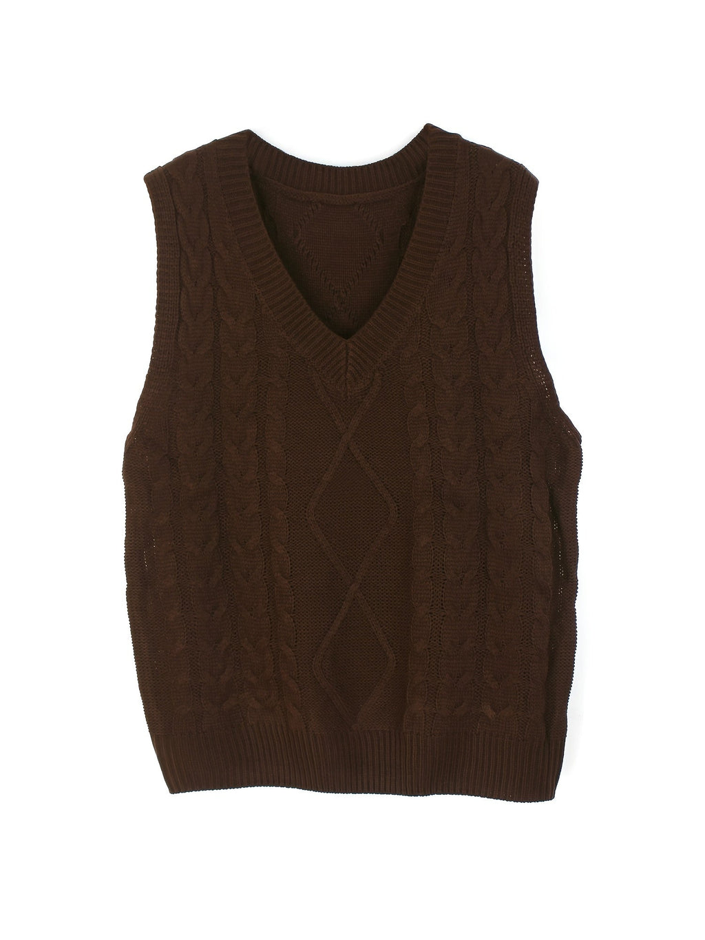 Women's Sleeveless Cable Knit Layering Slipover with V-Neck