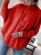 Women's Funnel Neck Thick-Knit Jumper with Cable Stitching