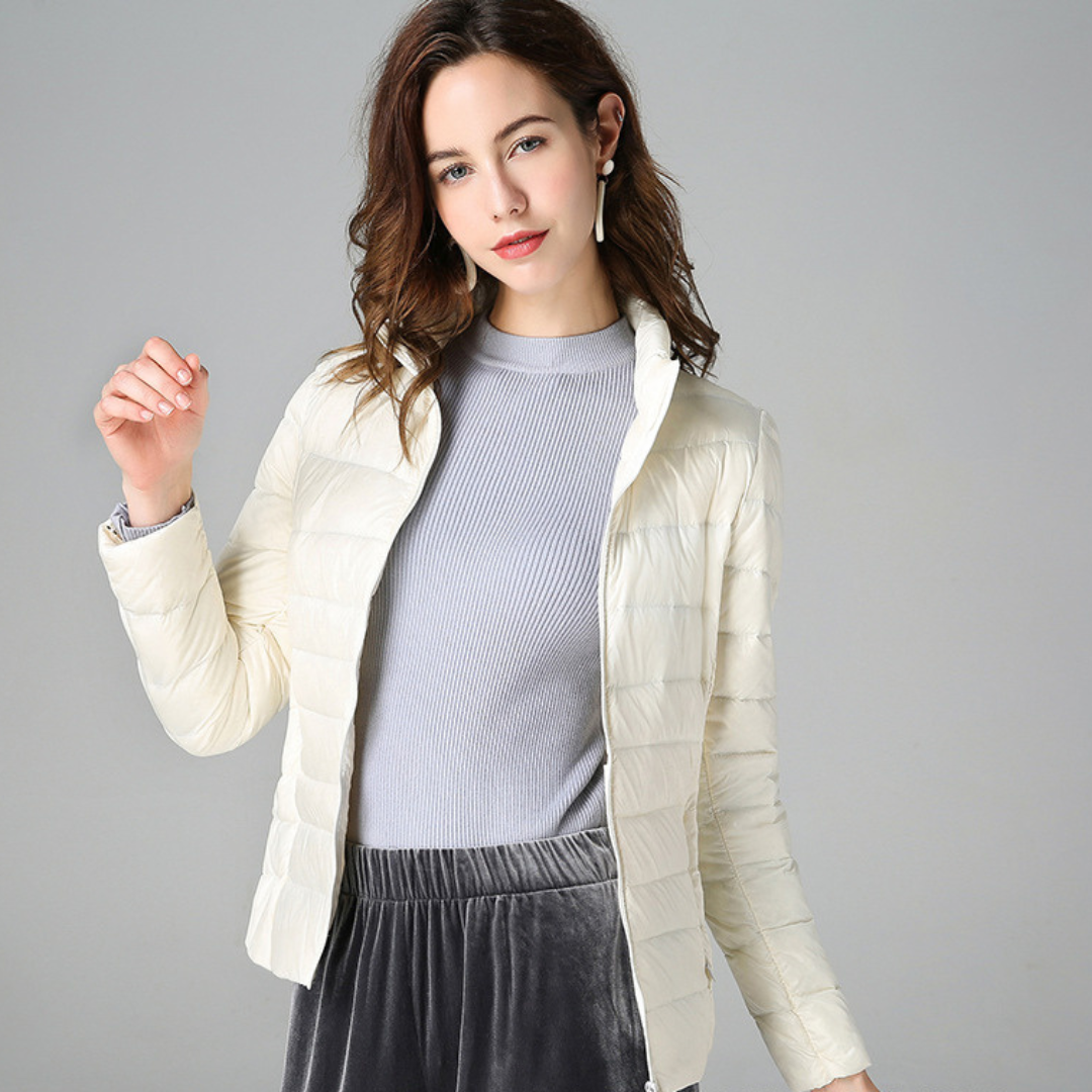 Women's Breathable Feather-Fill Raincoat that Packs into a Pouch - White