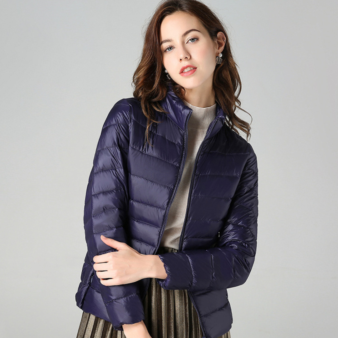 Women's Breathable Feather-Fill Raincoat that Packs into a Pouch - Navy