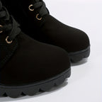 Women's Lace-Front Zip-Side Ankle Boots with Raised Block Heel