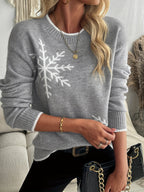 Women's Understated Snowflake Motif Relaxed Round-Neck Jumper
