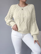 Women's Cable-Knit Jumper with Gathered Lantern Sleeves