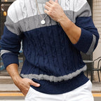 Men's Contrast-Panel Cable Knit Jumper - Royal Blue And White