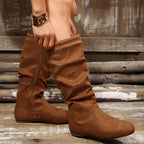 Women's Gathered Low-Heel Boots with Cushioned Footbed and Side Zip