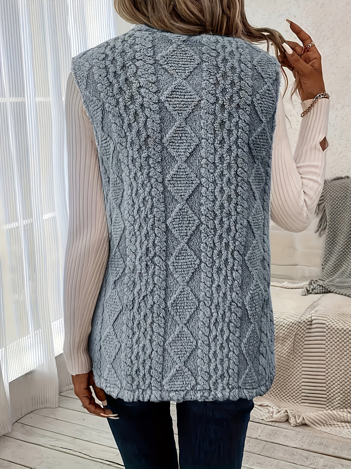 Women's Open-Front Draped Plush Layering Gilet