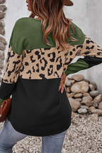 Women's Leopard Middle-Panel Relaxed Jumper with Curved Hip Hem