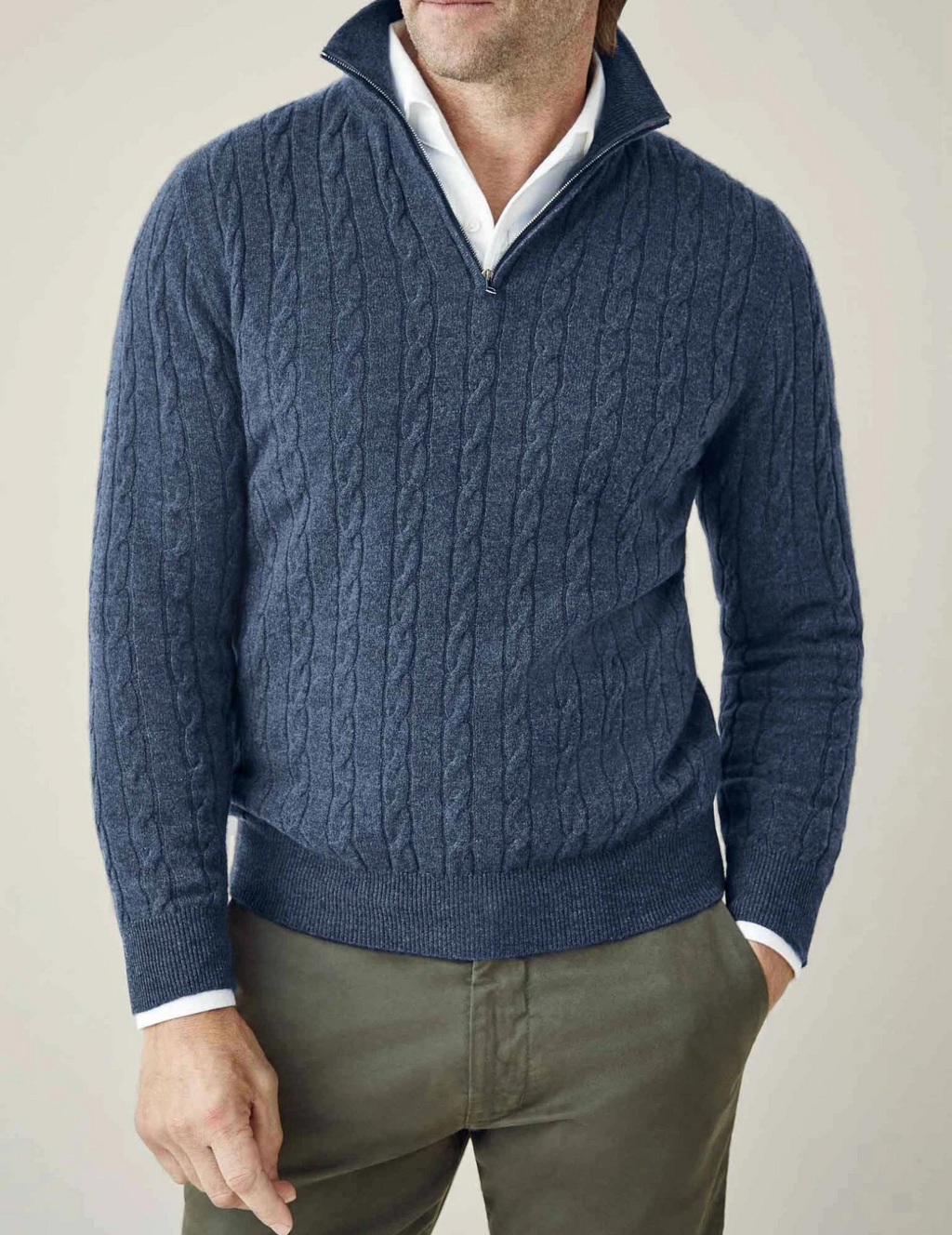 Men's Classic-Fit Half-Zip Cable Knit Pullover - Dark Blue