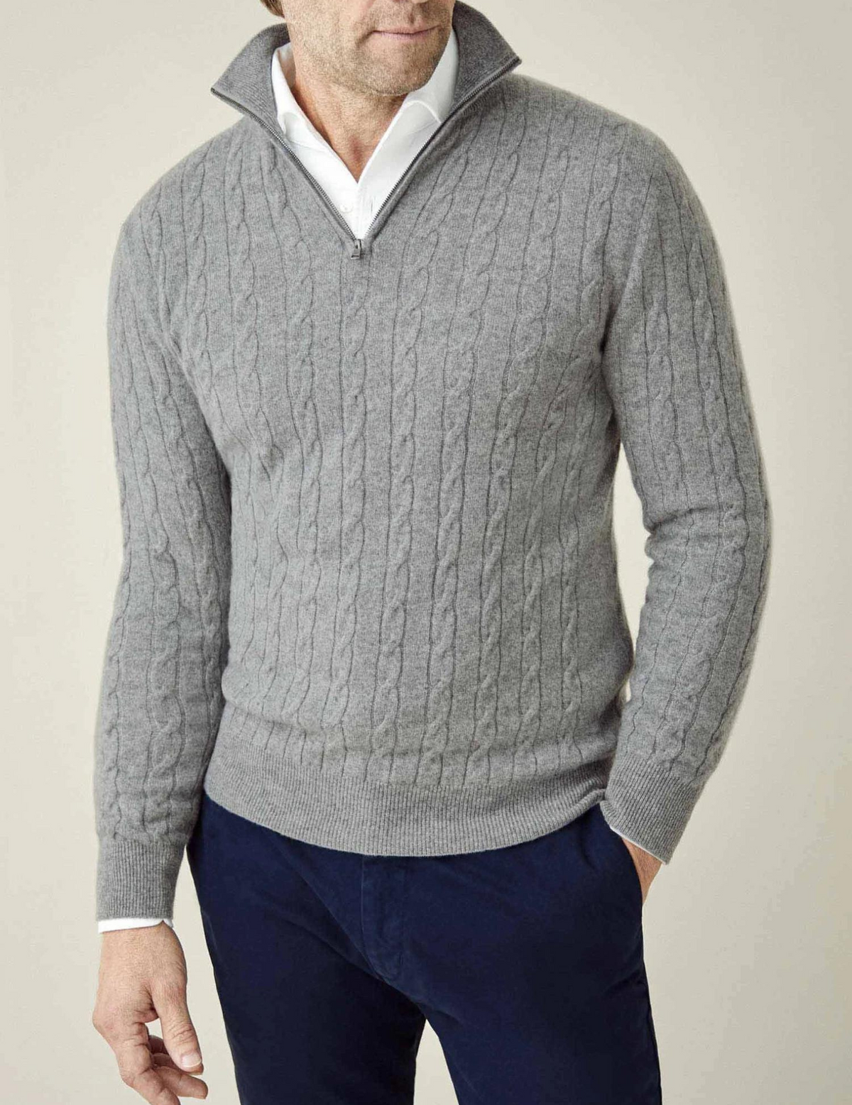 Men's Classic-Fit Half-Zip Cable Knit Pullover - Grey