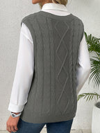 Women's Sleeveless Cable Knit Layering Slipover with V-Neck