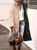 Women's Hooded Reversible Sherpa Coat with Quilted Padded Side