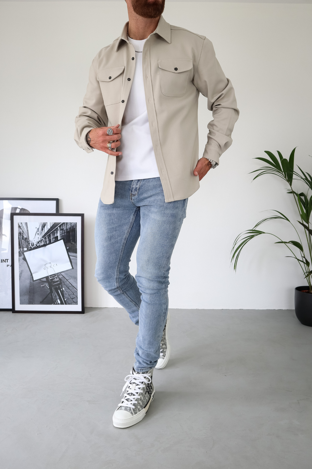 Men's Between-Seasons Shirt Jacket with Button Chest Pockets