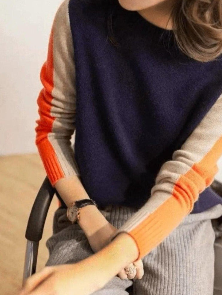 Women's Slim-Fit Cotton Jumper with Bold Block Stripes