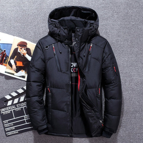 Men's Insulated Down Puffer Jacket for Winter Commutes - Black
