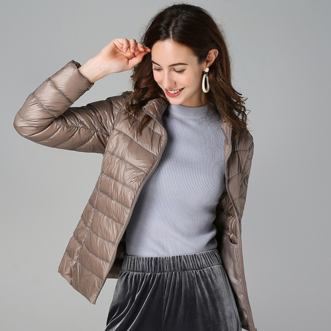 Women's Breathable Feather-Fill Raincoat that Packs into a Pouch - Grey