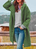 Women's Textured Dropped-Shoulder Overcoat with Roomy Sleeves - Olive Green