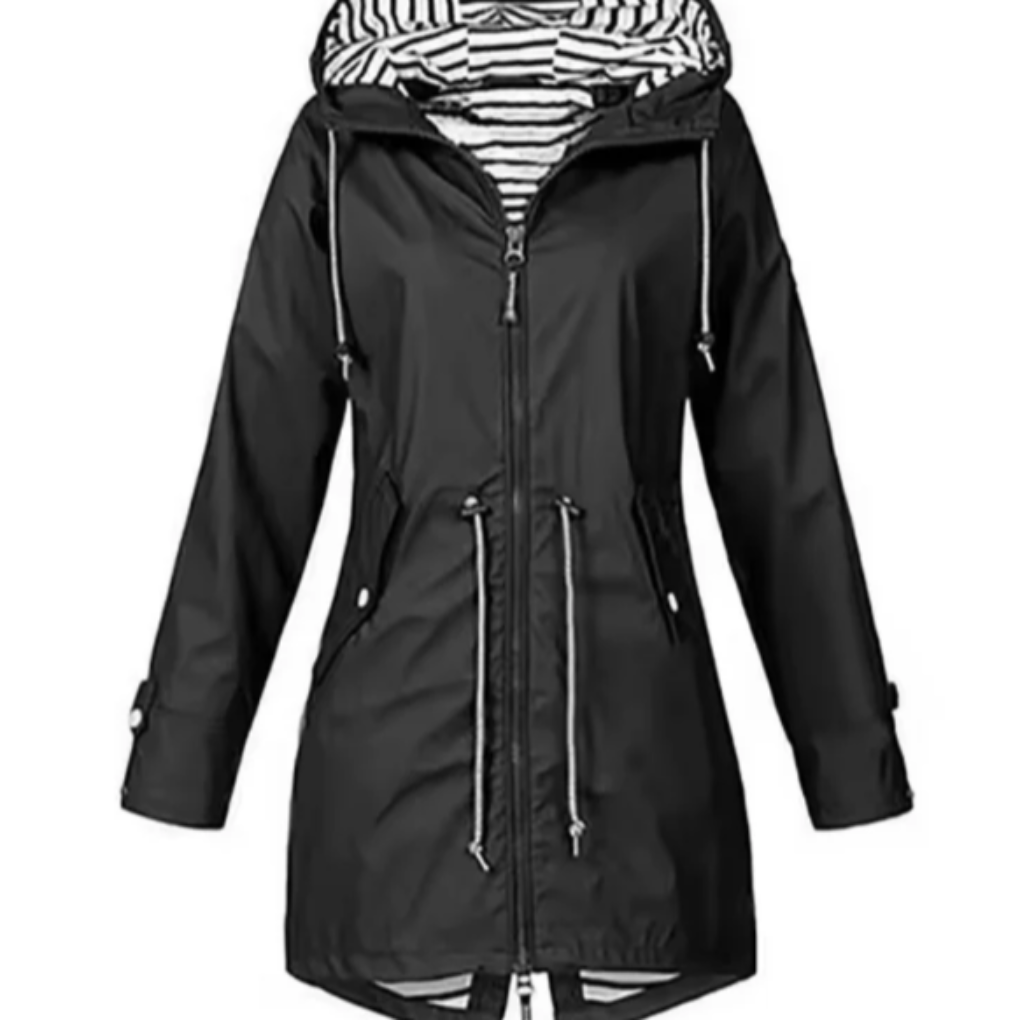 Women's Drawcord-Hood Weatherproof Cagoule with Zip Pockets - Black