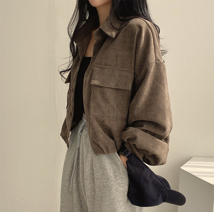 Women's Relaxed Pointed-Collar Corduroy Overshirt
